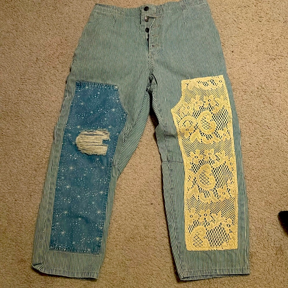Pinstripe Patchwork Jeans
